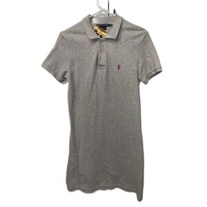 Ralph Lauren Sport Cotton Polo Dress Short Sleeve Women M Grey Pony Logo Pink